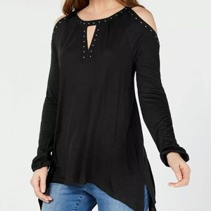 New INC black cold shoulder studded  top XL